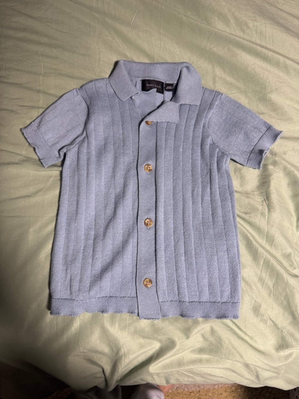 Perry Ellis Light Blue Short-Sleeve Button-Front Knit Shirt - Kids